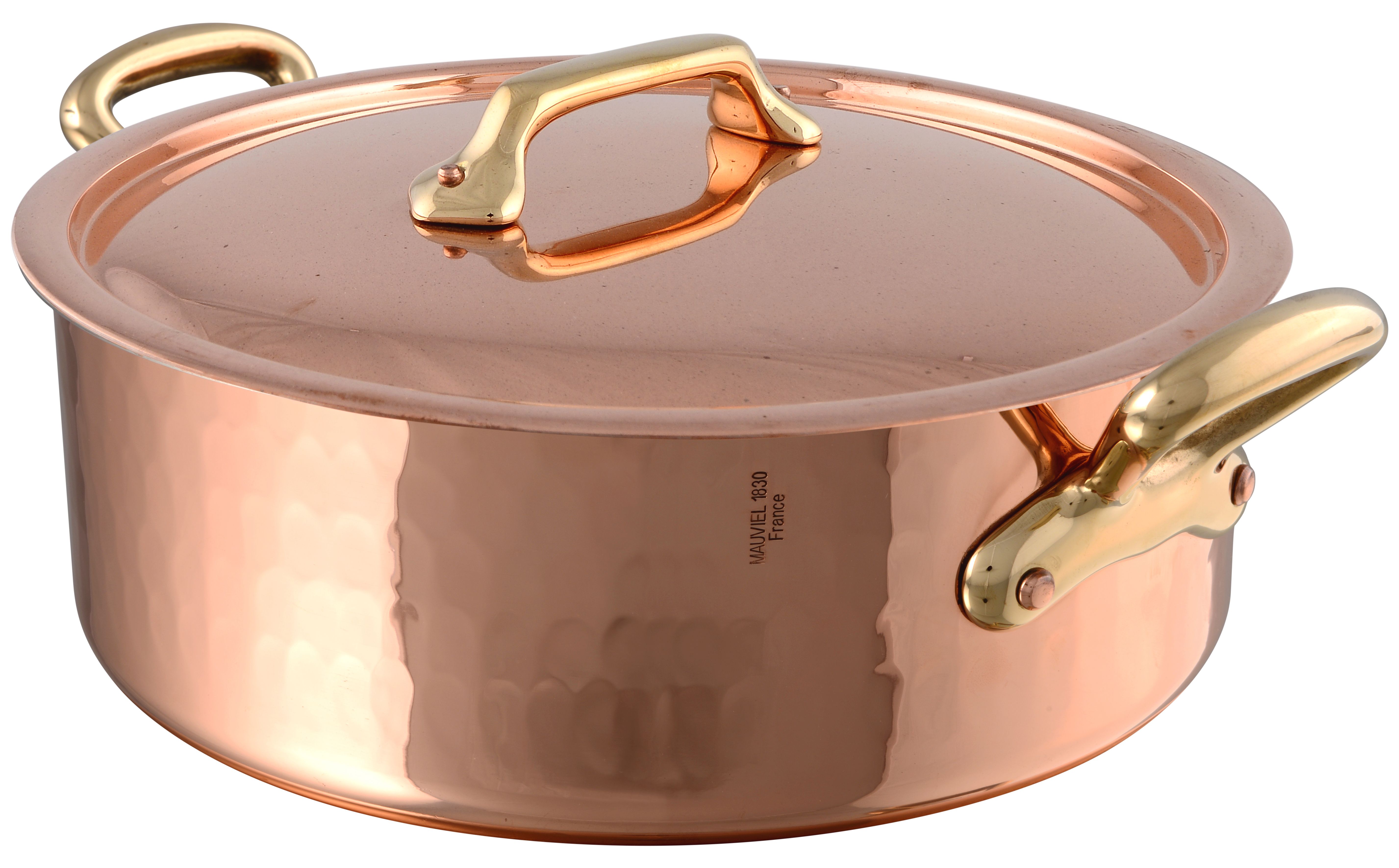 Mauviel Nízký měděný kastrol s bronzovými uchy a poklicí M’Tradition, Ø 36 cm / 12,7 l 215236