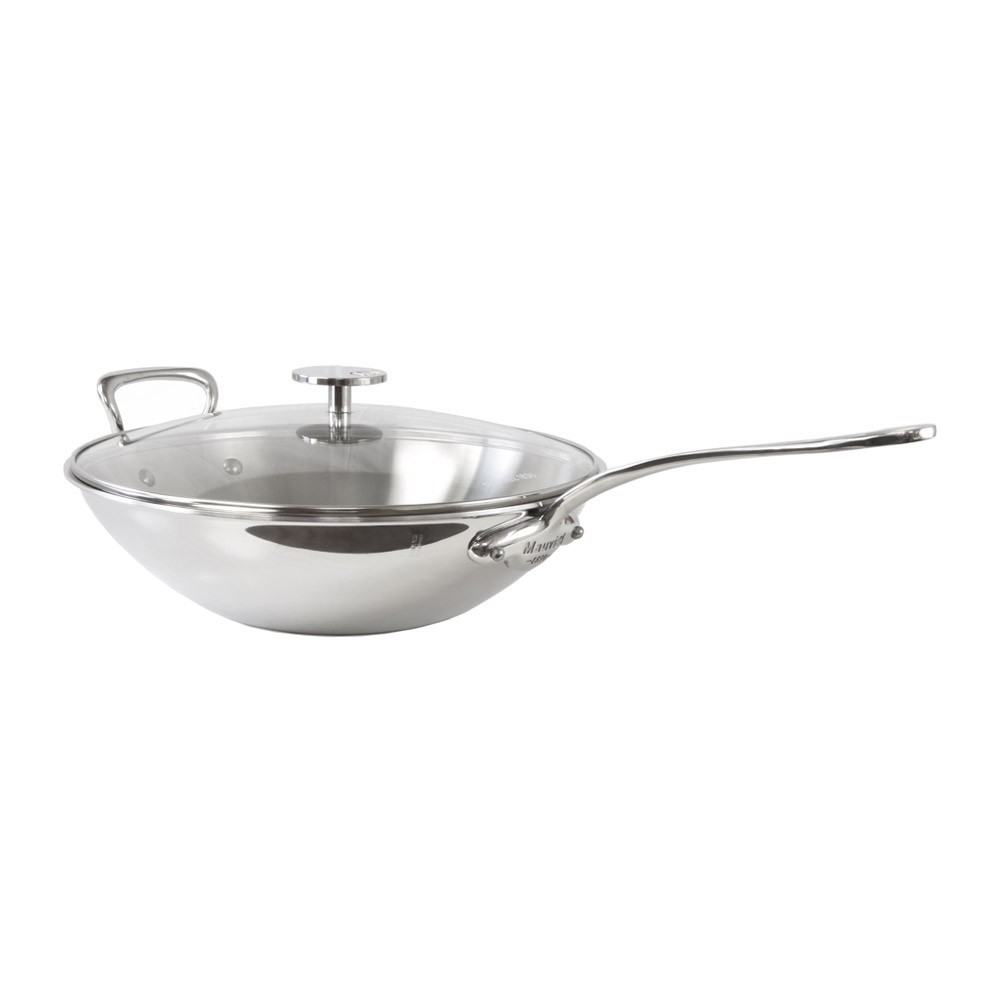 Mauviel Nerezová pánev Wok se skleněnou poklicí M´Cook, 32 cm / 5 l 523632