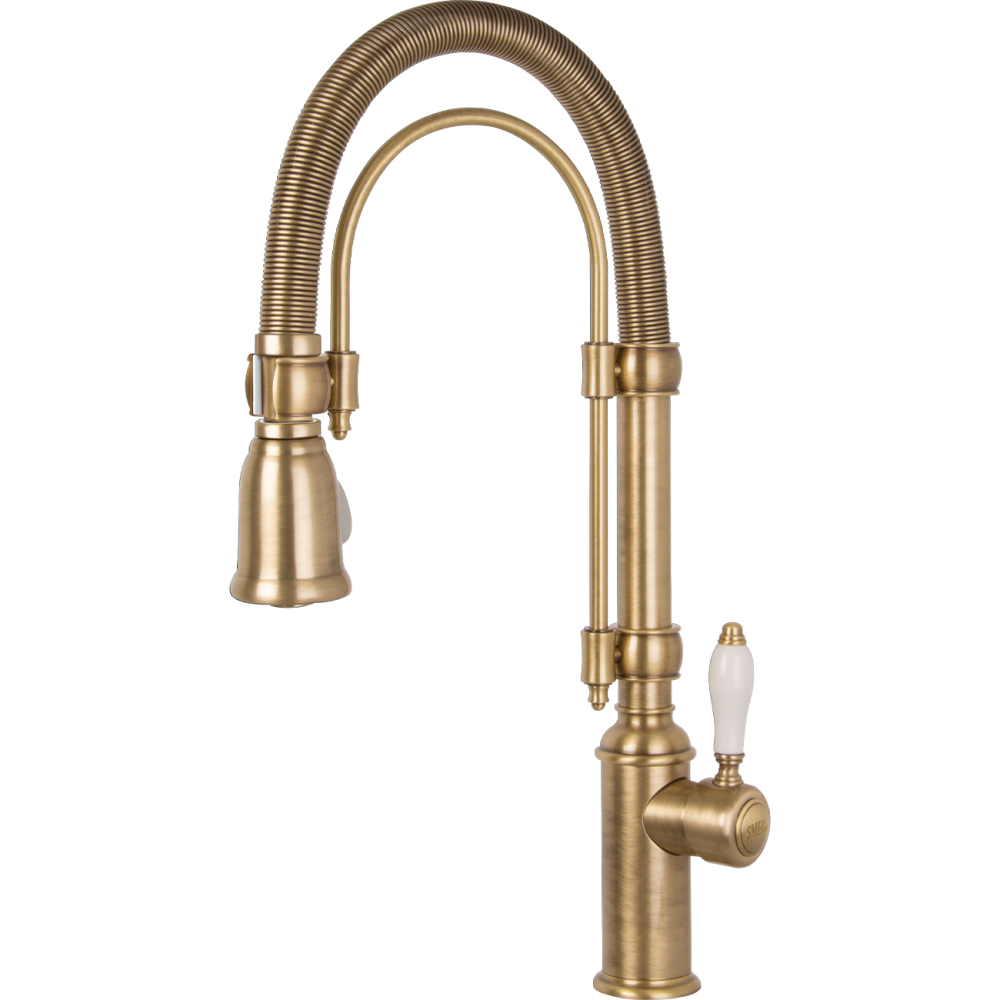 Smeg Páková baterie z řady Nostalgie s otočným ramenem a spirálovou dekorační pružinou, mosazná MIDR7O-2