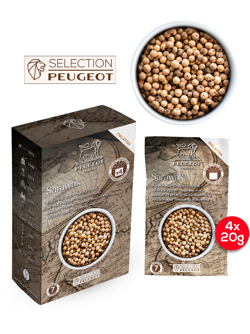 Peugeot Bílý pepř Sarawak, 4 x 20 g  42424