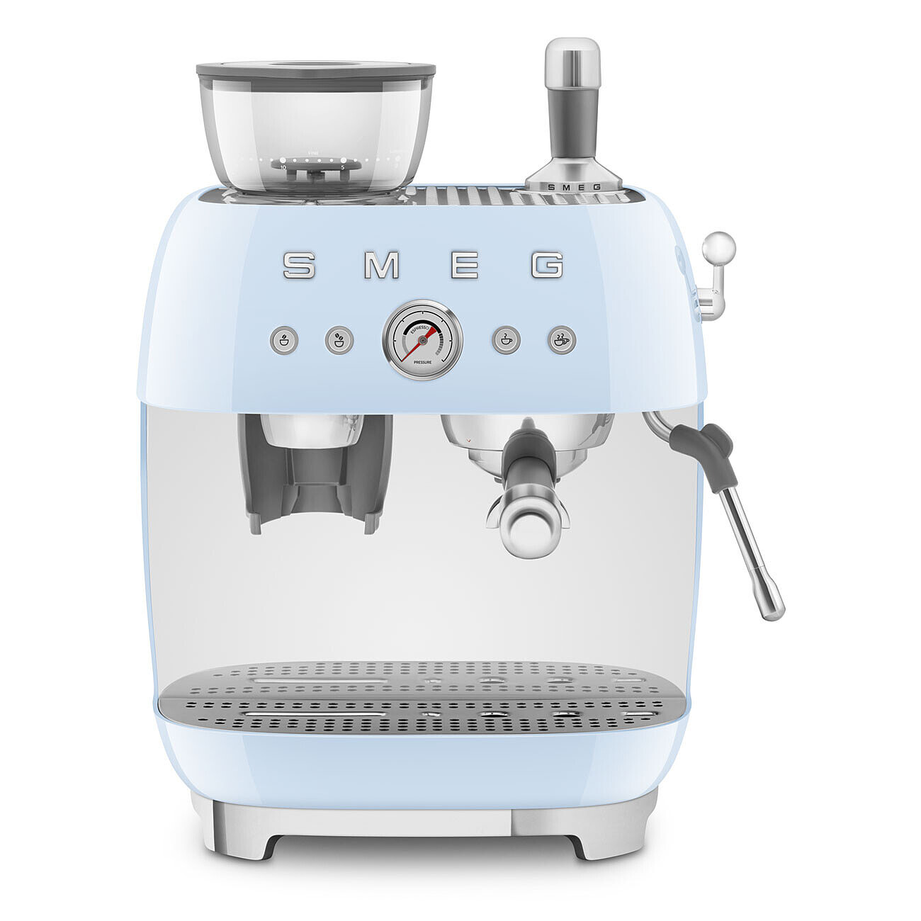 Smeg Pákový kávovar s mlýnkem EGF03, 50's Retro Style, pastelově modrá  EGF03PBEU