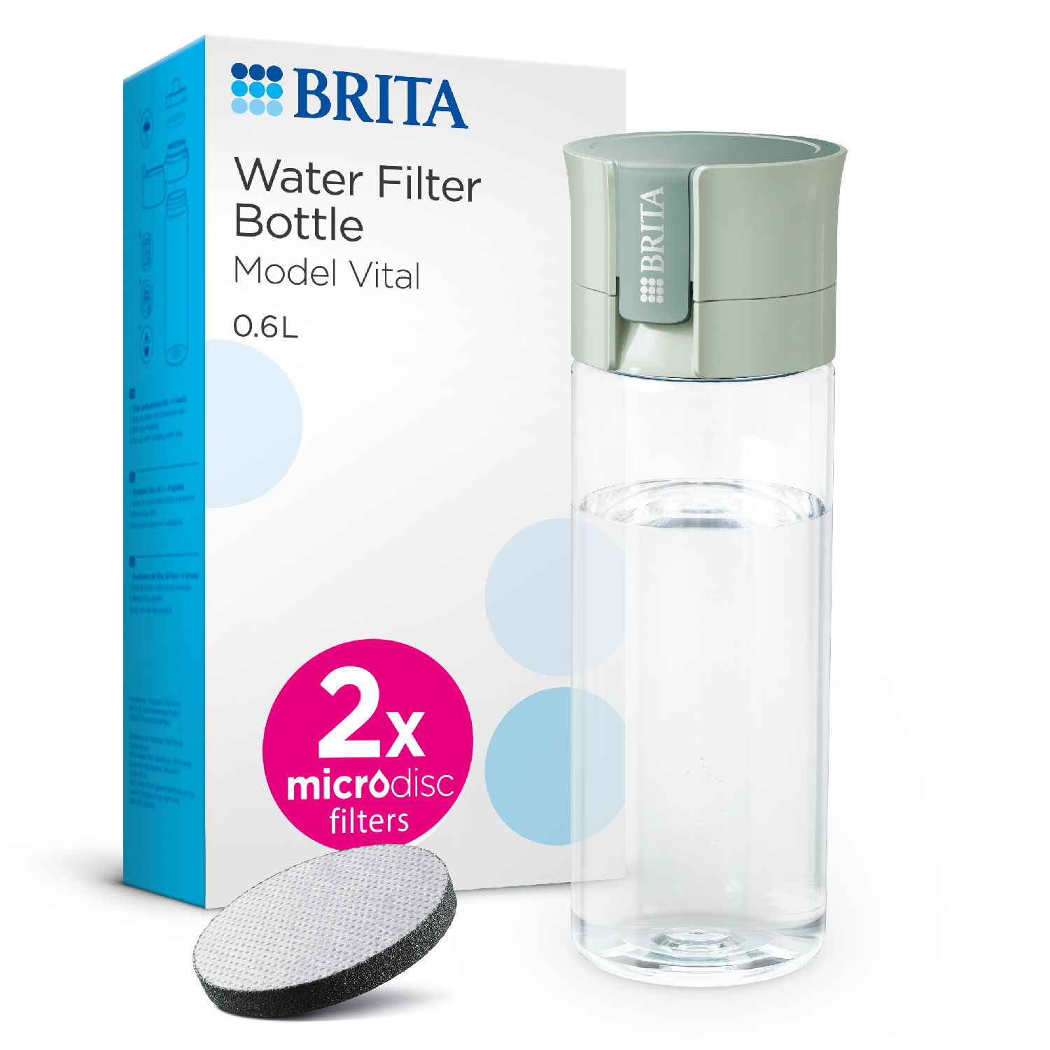 Brita BRITA Fill&Go Vital filtrační láhev na vodu 0,6l, +2x microdisc,  zelená, 2024 1052263