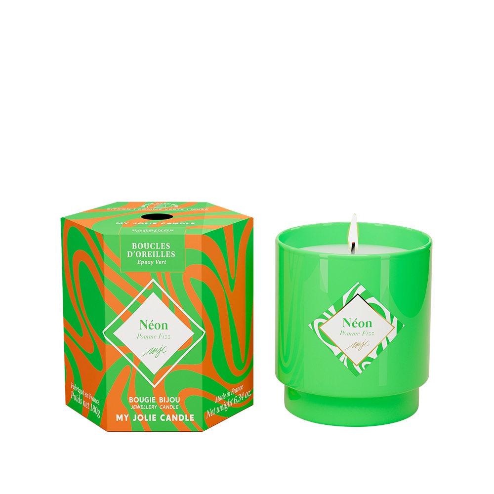 My Jolie Candle Vonná svíčka Neon Fizzy Apple se zelenými náušnicemi, 180 g 320501