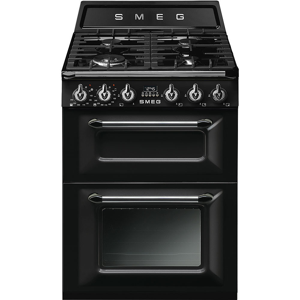 Smeg Sporák TR62, Victoria, 60x60 cm, plynová varná deska, 2 trouby, objem 61/35 l, černá TR62BL