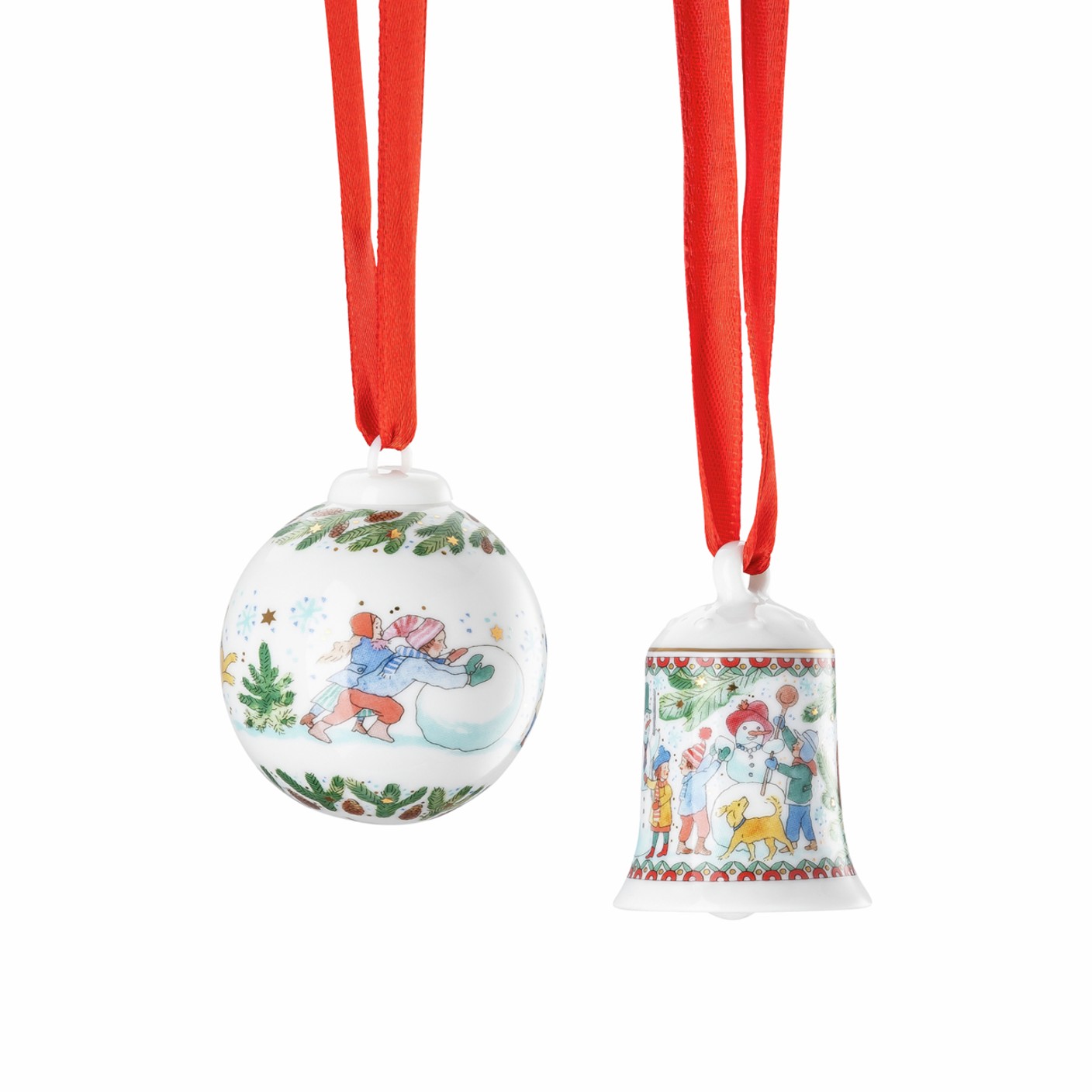 Rosenthal Vánoční set porcelánové Mini ozdoby zvonek/koule, Vánoční radovánky, 5/Ø 4,5 cm 02480-727496-28620