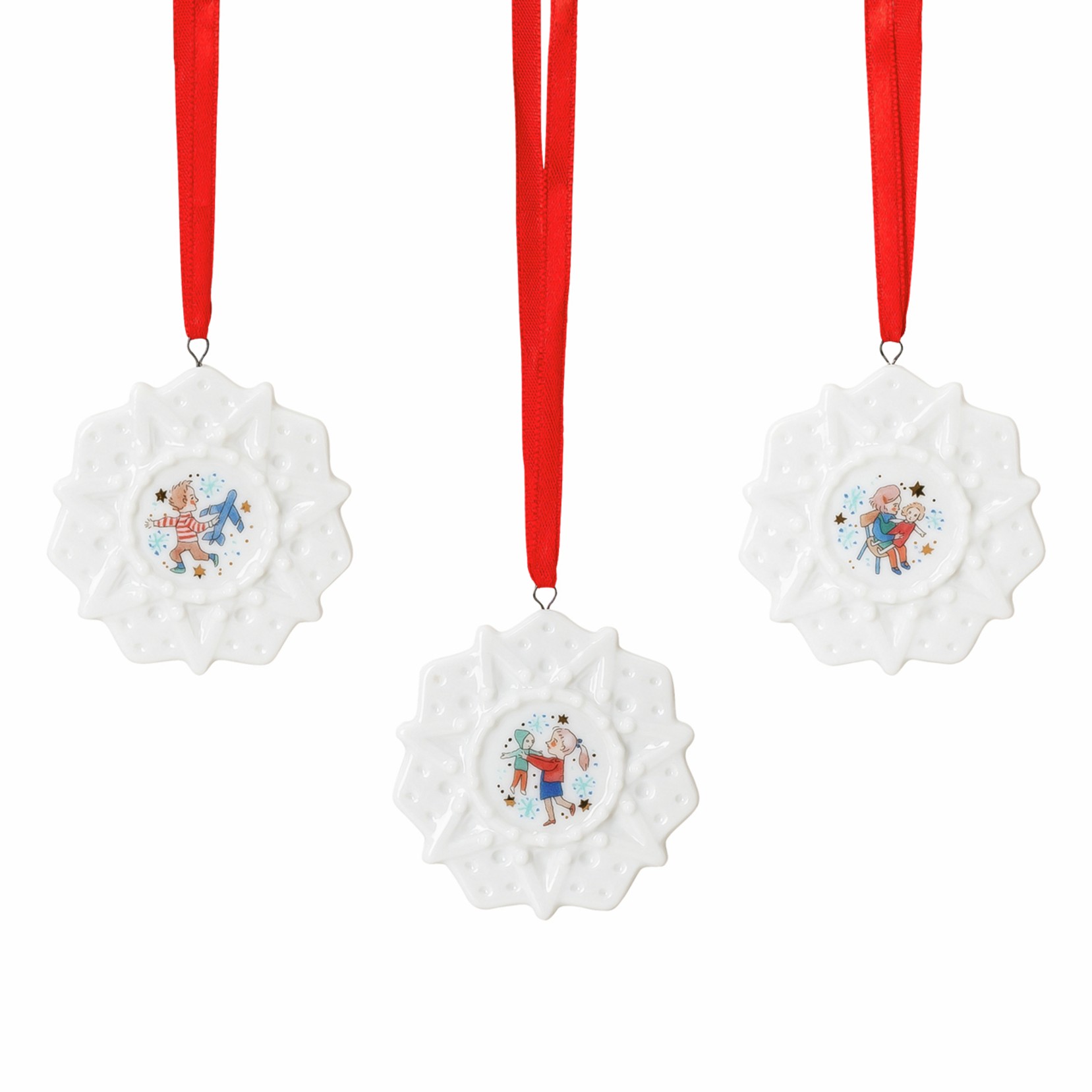 Rosenthal Vánoční set 3 porcelánové Mini ozdoby vločky, Vánoční radovánky, Ø 6 cm 02485-727496-28675
