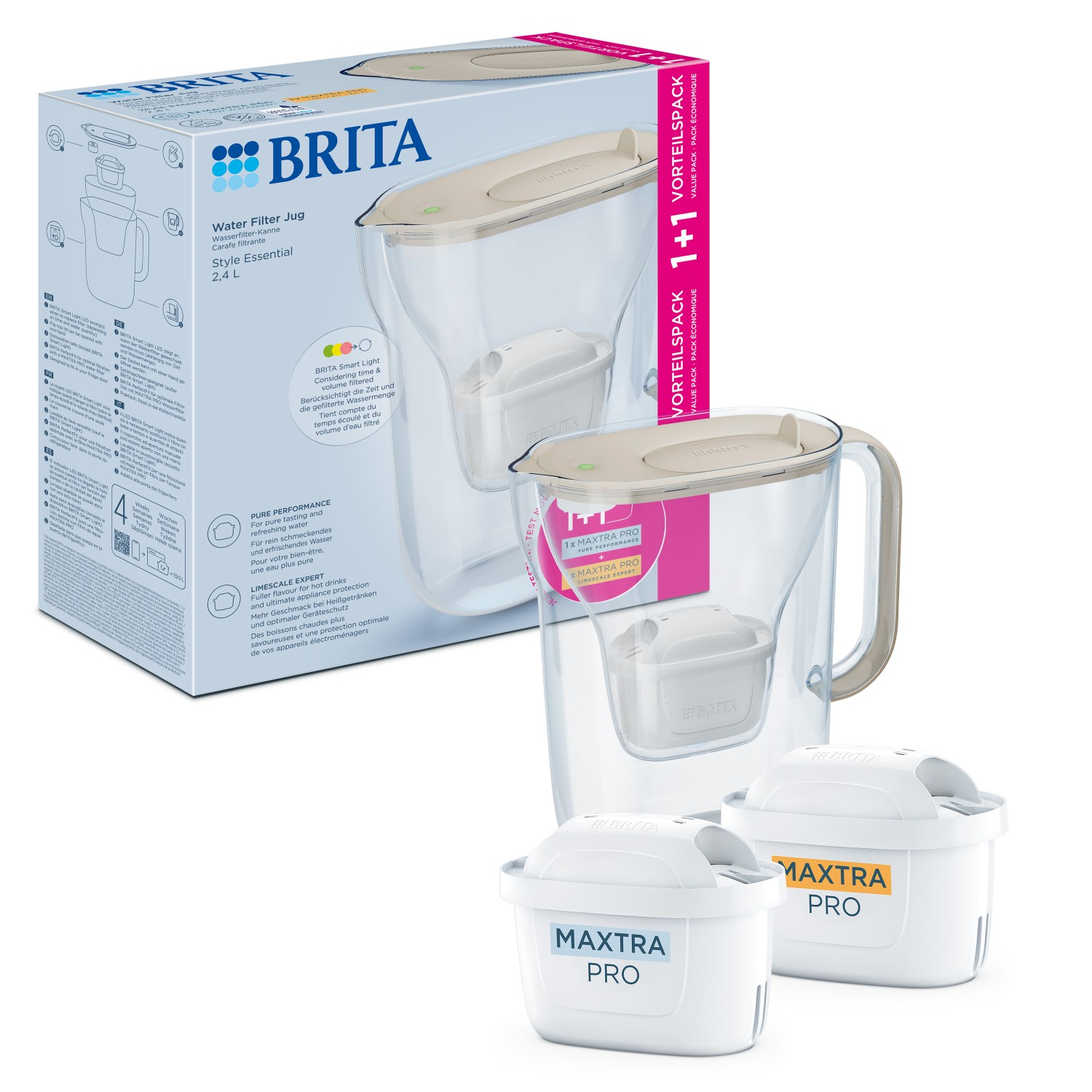 Brita Filtrační konvice Style Essential s filtrem Maxtra Pro Pure Performance, 2, 4 l, písková 1057797