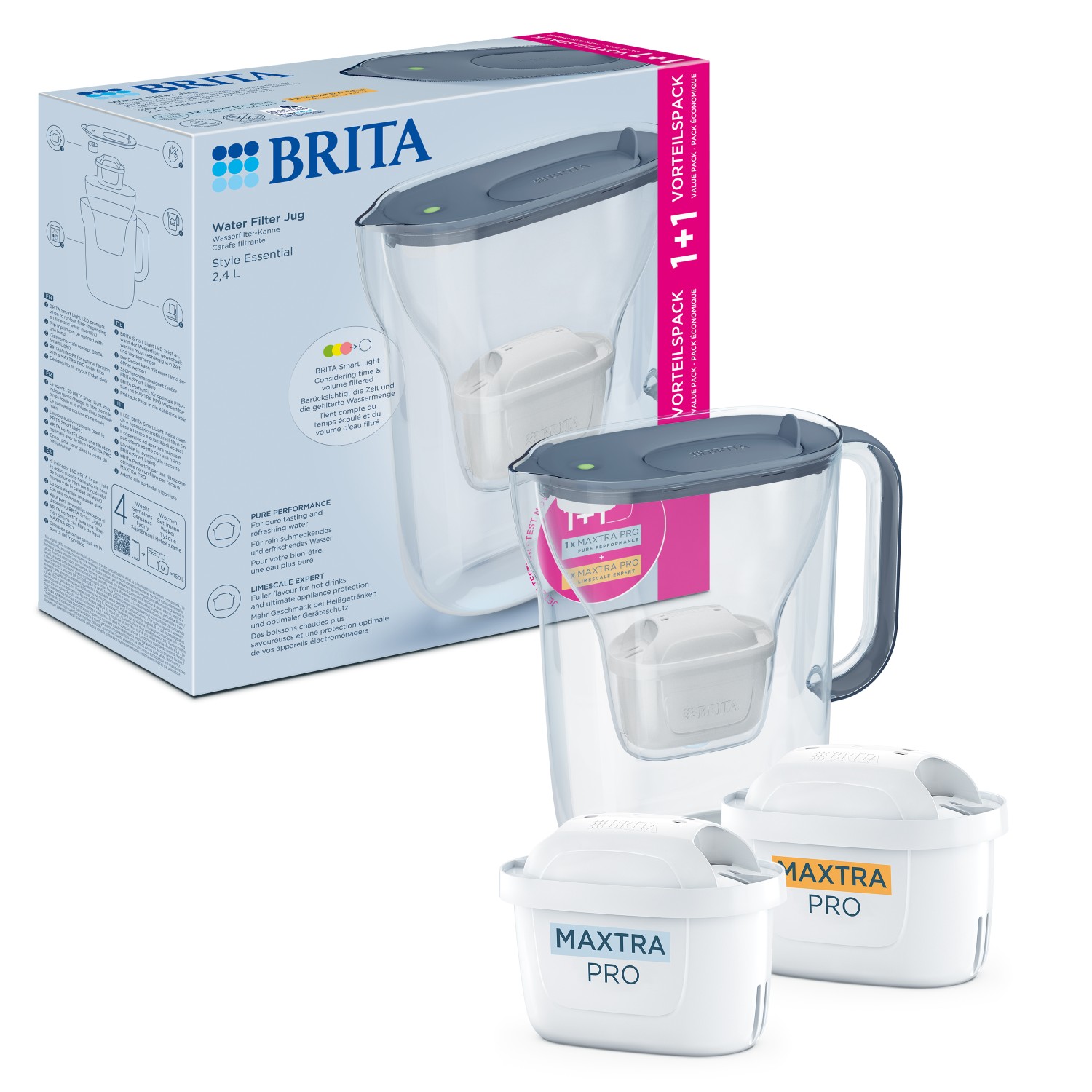 Brita Filtrační konvice Style Essential s filtrem Maxtra Pro Pure Performance, 2, 4 l, šedomodrá 1057796