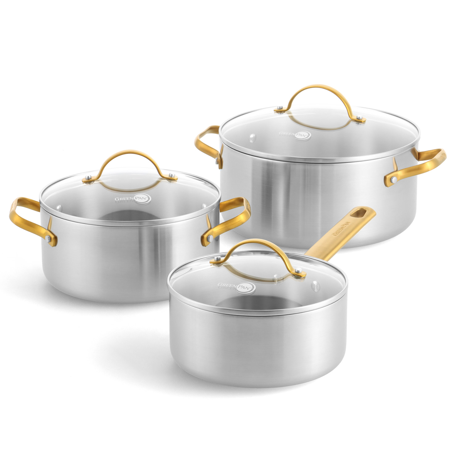 GreenPan Sada nerezového nádobí se skleněnými poklicemi (2× rendlík, 1x omáčník), Padova, 3 ks CC010168-001