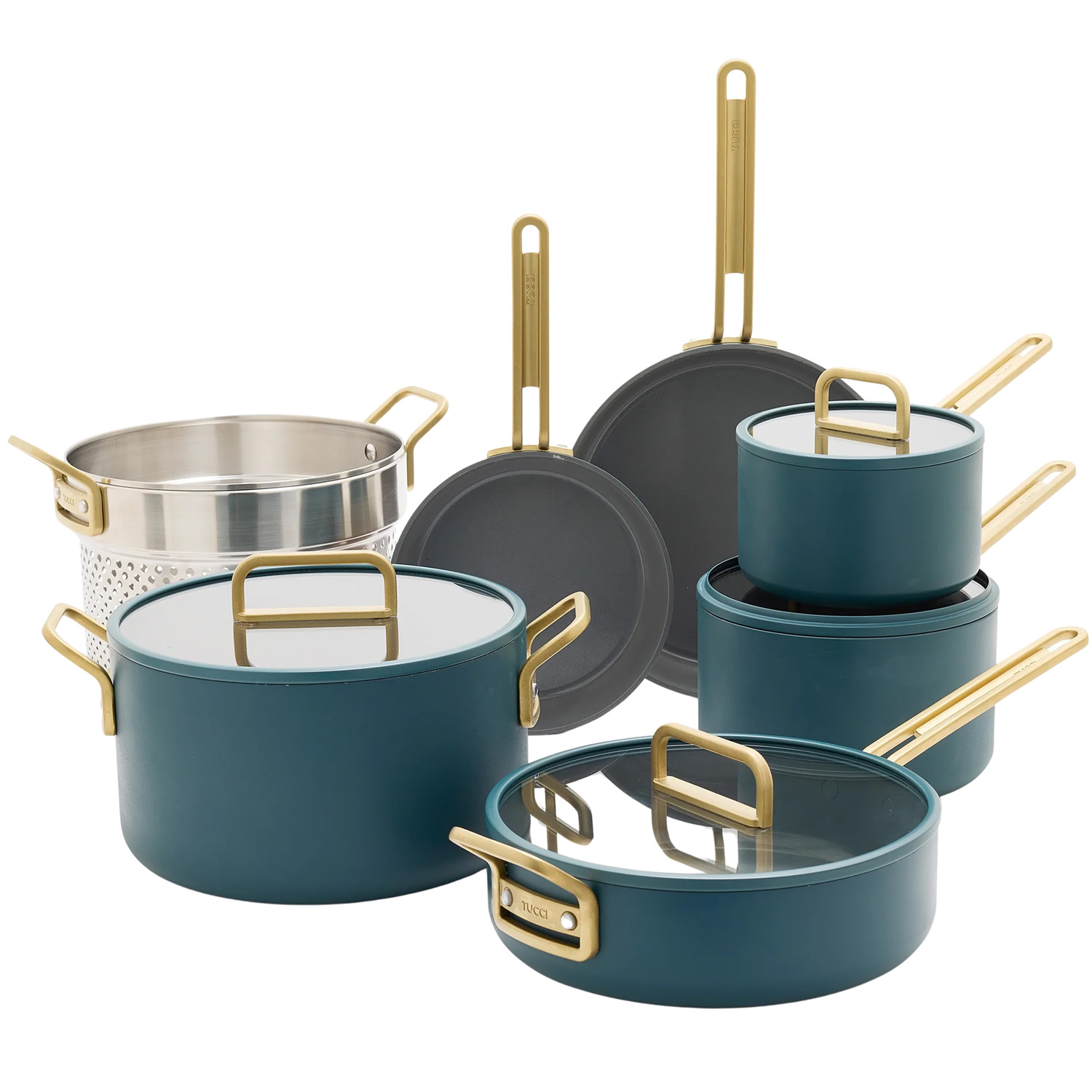 GreenPan Sada nádobí s nepřilnavým keramickým povrchem, Stanley Tucci, 11 ks, tmavě zelená CC007800-004