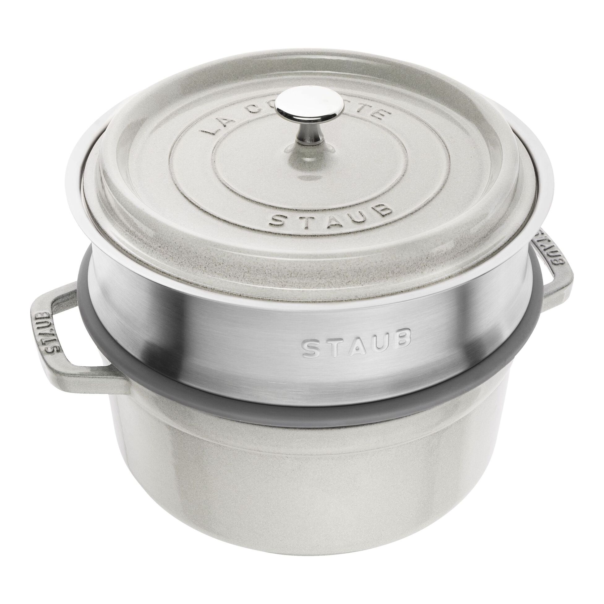 Staub Litinový hrnec s poklicí a s napařovací vložkou Cocotte, Ø 24 cm / 3,8 l, bílý lanýž 1010575